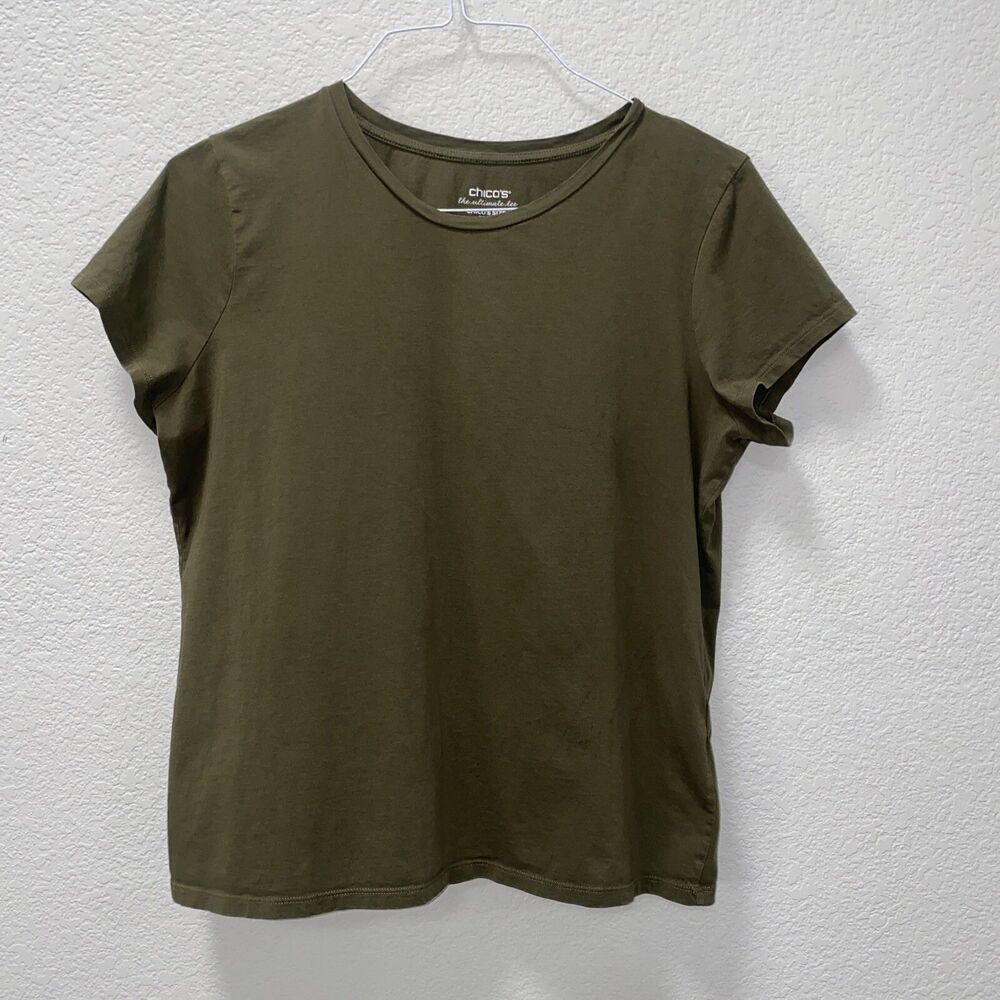 Chico's The Ultimate Tee Short Sleeve Olive Green Size 2 (12 / 14 - Large)